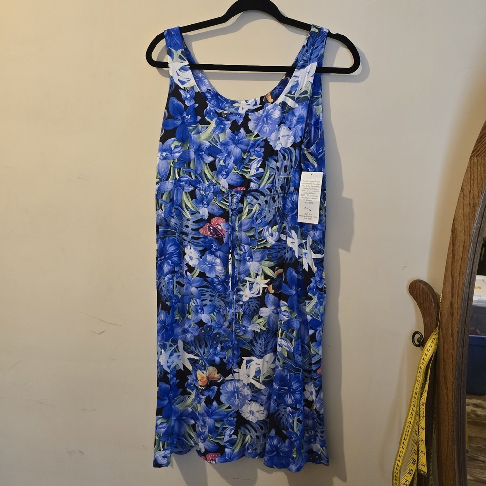 Puanani from Hawaii Blue Floral Butterfly Flowy Summer Vacation Dress  NWT M
